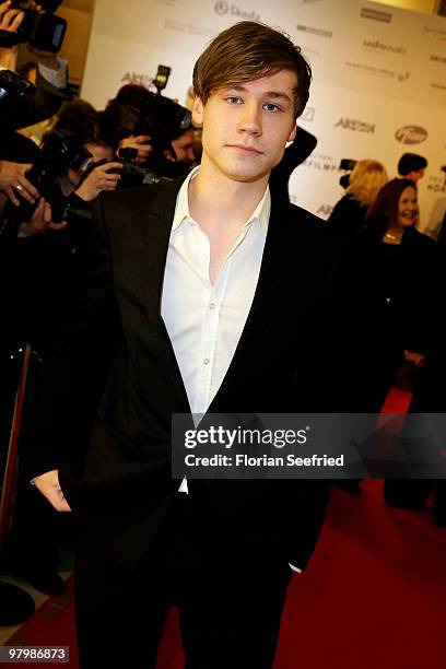 Actor David Kross attends the 'Deutscher Hoerfilmpreis 2010' at the atrium of the German Bank on March 23, 2010 in Berlin, Germany.