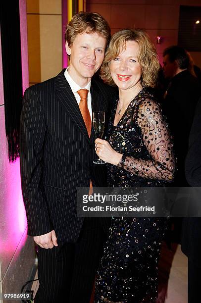 Actress Marion Kracht and husband Berthold Manns attend the 'Deutscher Hoerfilmpreis 2010' at the atrium of the German Bank on March 23, 2010 in...