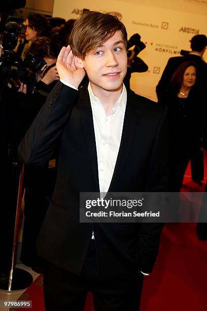 Actor David Kross attends the 'Deutscher Hoerfilmpreis 2010' at the atrium of the German Bank on March 23, 2010 in Berlin, Germany.