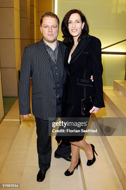 Actress Ulrike Frank and husband Marc Schubring attend the 'Deutscher Hoerfilmpreis 2010' at the atrium of the German Bank on March 23, 2010 in...