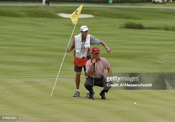 Jay Williamson lines up a putt during first-round play at the FedEx St. Jude Classic May 27, 2004 at the Tournament Players Club Southwind, Memphis,...