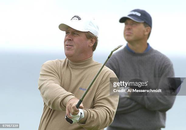 Ryder Cup captain Hal Sutton tees off at Whistling Straits, site of the 86th PGA Championship in Haven, Wisconsin August 13, 2004.