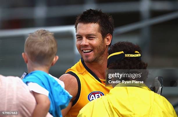 Ben Cousins of the Tigers talks to fans during a Richmond Tigers AFL training session at Punt Road Oval on March 24, 2010 in Melbourne, Australia.