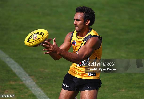 Richard Tambling of the Tigers in action during a Richmond Tigers AFL training session at Punt Road Oval on March 24, 2010 in Melbourne, Australia.