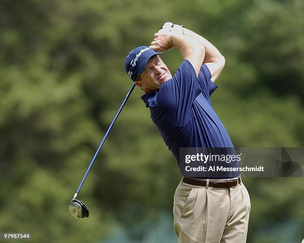 Fred Funk tees off during first-round play at the FedEx St. Jude Classic May 27, 2004 at the Tournament Players Club Southwind, Memphis, Tennessee.