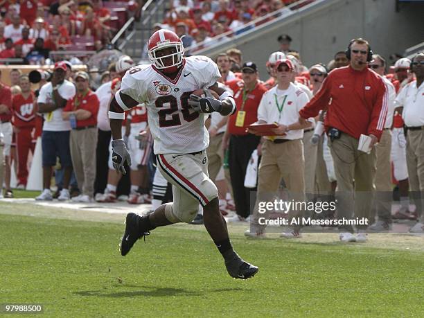 Georgia tailback Danny Ware rushes upfield at the 2005 Outback Bowl January 1, 2005 at Raymond James Stadium, Tampa, Florida. Georgia defeated...