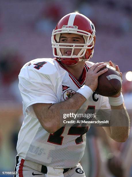 Georgia quarterback David Greene warms up at the 2005 Outback Bowl January 1, 2005 at Raymond James Stadium, Tampa, Florida. Georgia defeated...