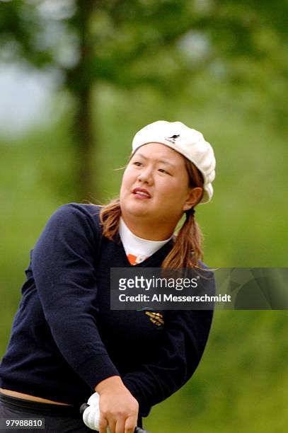 Christina Kim plays from the rough on the ninth hole April 30 in the rain-delayed third round of the 2005 Franklin American Mortgage Championship in...