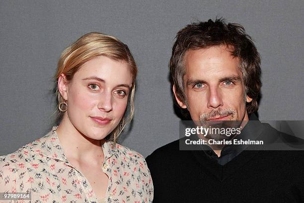 Actors Greta Gerwig and Ben Stiller visit the Apple Store Soho on March 23, 2010 in New York City.