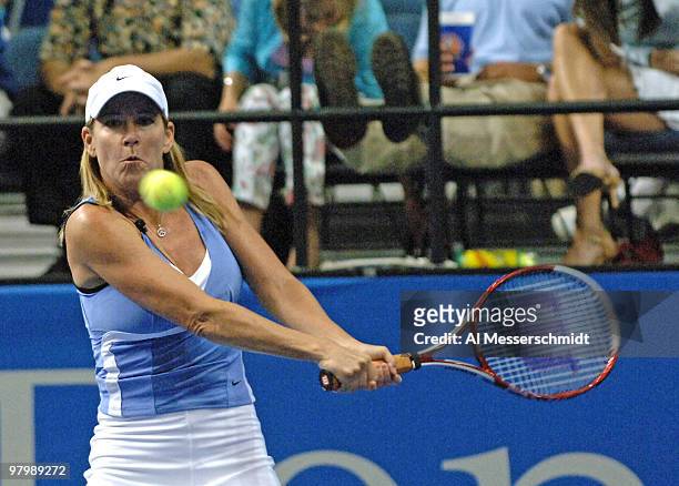Chris Evert competes in the third annual Mercedes-Benz Classic charity event held at the St. Pete Times Forum in Tampa, Florida on April 5, 2006.