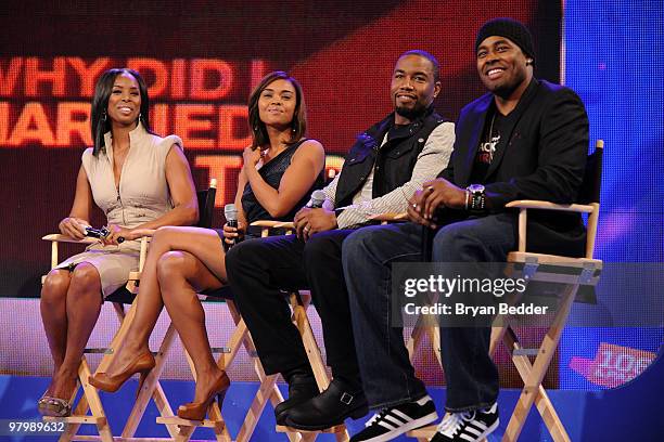 Actors Tasha Smith, Sharon Leal, Michael Jai White and Lamman Rucker visit BET's 106 & Park at BET Studios on March 22, 2010 in New York City.