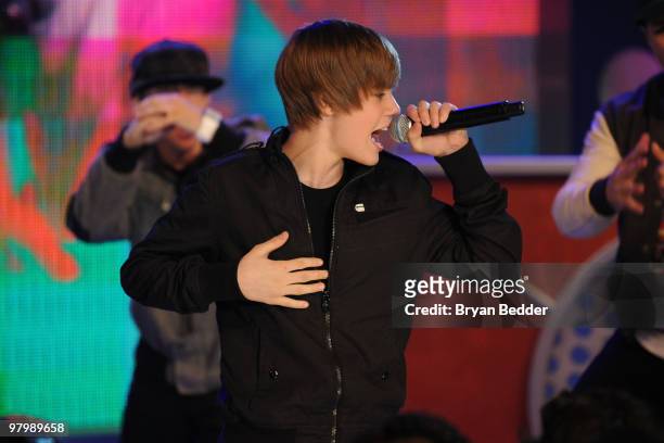 Singer Justin Bieber visits BET's 106 & Park at BET Studios on March 22, 2010 in New York City.