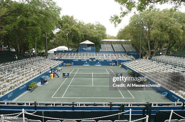 The stadium court is set for play as Nadia Petrova defeats Francesca Schiavone 6-4 6-4 April 9 in the finals of the 2006 WTA Bausch and Lomb...