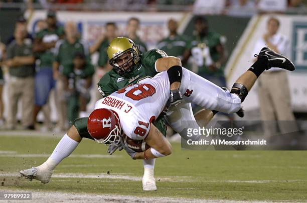 Rutgers tight end Clark Harris grabs a pass over the middle against South Florida on September 29, 2006 in Tampa, Florida. Rutgers won 22 - 20 to...