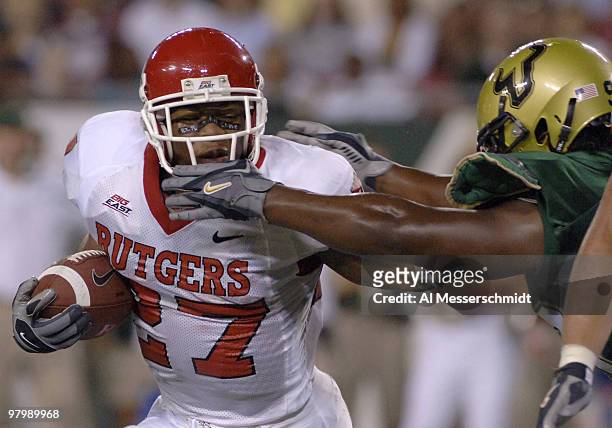 Rutgers running back Ray Rice rushes upfield against South Florida on September 29, 2006 in Tampa, Florida. Rutgers won 22 - 20 to remain undefeated...