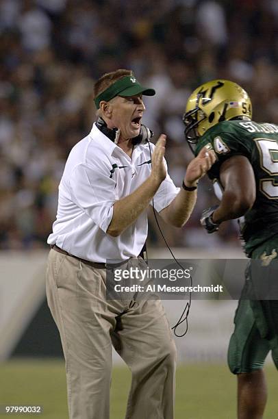 South Florida coach Jim Leavitt applauds play against Rutgers on September 29, 2006 in Tampa, Florida. Rutgers won 22 - 20 to remain undefeated.