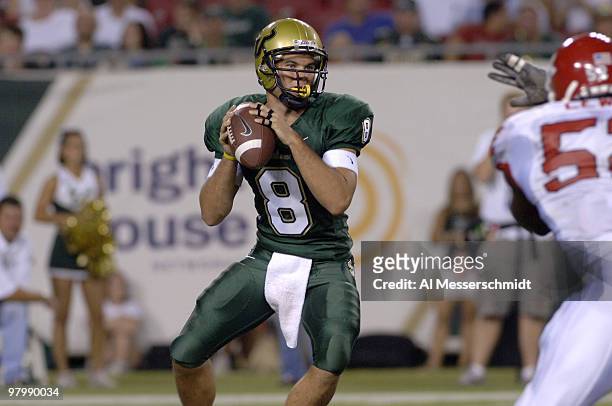 South Florida freshman quarterback Matt Grothe sets to pass against Rutgers on September 29, 2006 in Tampa, Florida. Rutgers won 22 - 20 to remain...