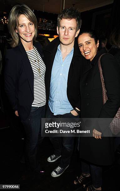 Nicola Thornby, Patrick Kielty and Suzie Murphy attend the Vogue Pub Quiz hosted by Anya Hindmarch at The Bag & Bottle on March 23, 2010 in London,...