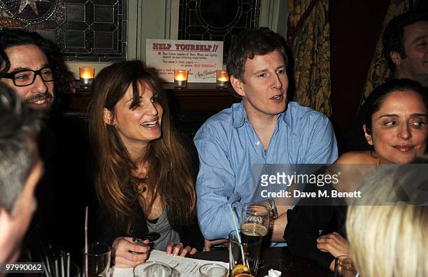 Luke Janklow, Jemima Kahn and Patrick Kielty attend the Vogue Pub Quiz hosted by Anya Hindmarch at The Bag & Bottle on March 23, 2010 in London,...