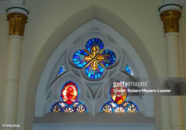 loretto chapel stained glass - loretto chapel stock pictures, royalty-free photos & images