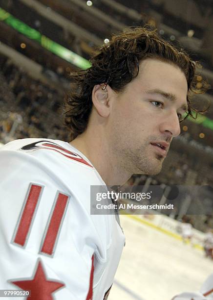 Carolina Hurricanes forward Justin Williams warms up for the 2007 NHL All-Star game January 24, 2007 at the American Airlines Center, Dallas