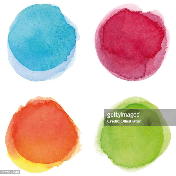 round multicolored watercolor spots - watercolor painting stock illustrations