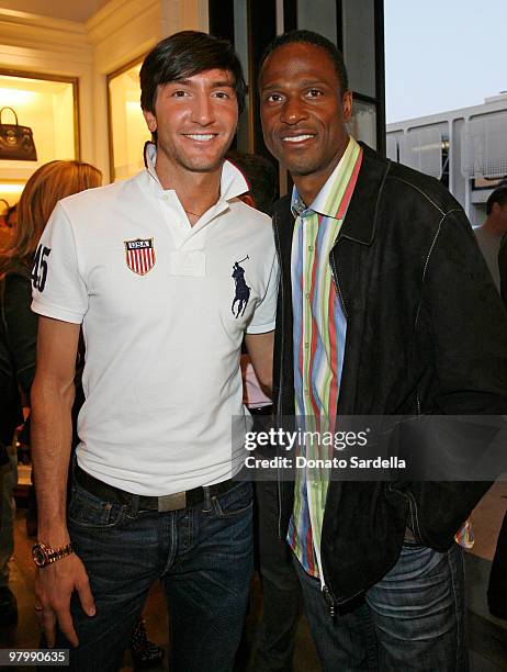 Gold medalist figure skater Evan Lysacek and former NFL player Willie Gault attend the celebration of Olympic gold medalist Evan Lysacek's victory at...