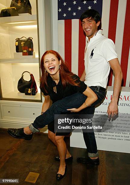 Dancer Anna Trebunskaya and gold medalist figure skater Evan Lysacek attend the celebration of Olympic gold medalist Evan Lysacek's victory at Ralph...