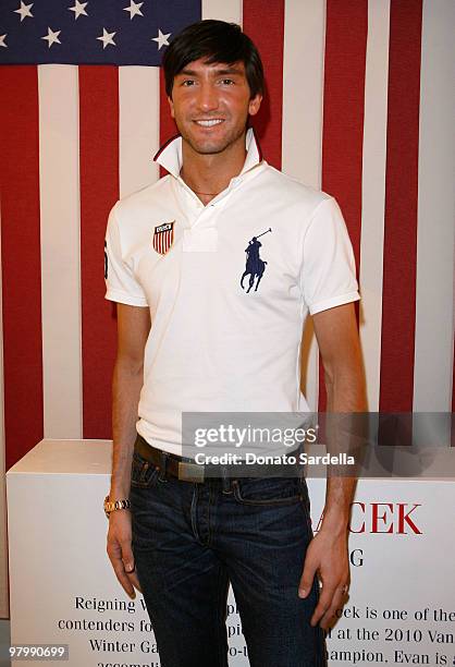 Gold medalist figure skater Evan Lysacek attends the celebration of Olympic gold medalist Evan Lysacek's victory at Ralph Lauren on March 23, 2010 in...