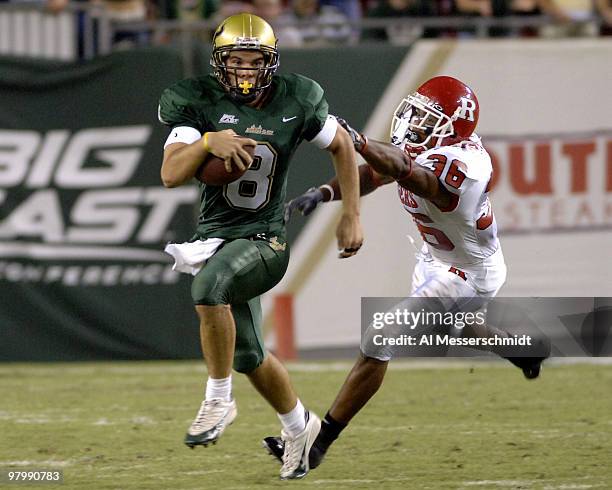 South Florida freshman quarterback Matt Grothe rushes upfield against Rutgers on September 29, 2006 in Tampa, Florida. Rutgers won 22 - 20 to remain...