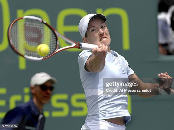 Justine Henin-Hardenne during her 6-2, 6-3 victory over Anna Chakvetadze in a semi final at the 2007 Sony Ericsson Open in Key Biscayne, Florida on...