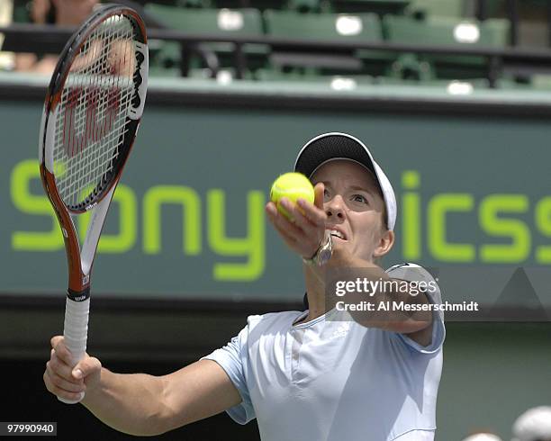 Justine Henin-Hardenne during her 6-2, 6-3 victory over Anna Chakvetadze in a semi final at the 2007 Sony Ericsson Open in Key Biscayne, Florida on...