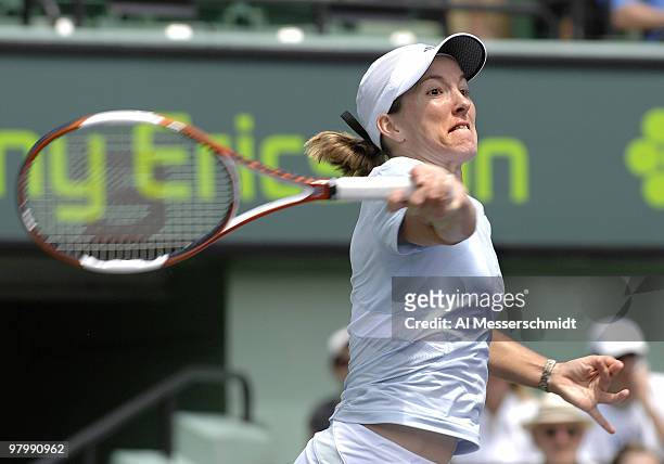 Justine Henin-Hardenne during her 6-2, 6-3 victory over Anna Chakvetadze in a semi final at the 2007 Sony Ericsson Open in Key Biscayne, Florida on...