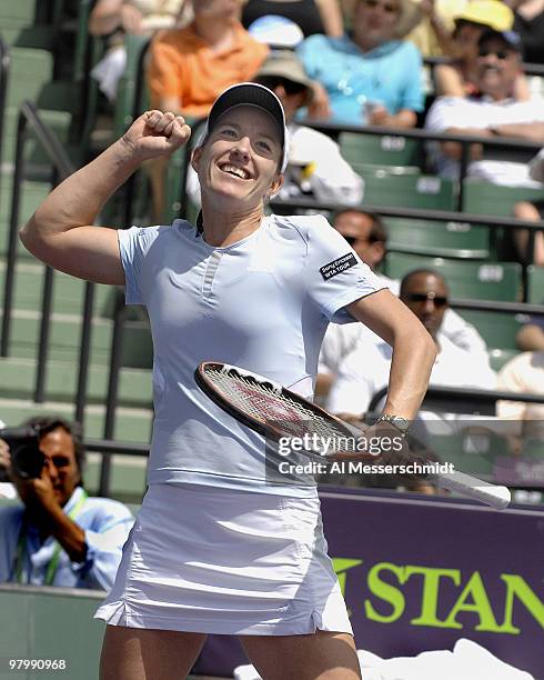 Justine Henin-Hardenne during her 6-2, 6-3 victory over Anna Chakvetadze in a semi final at the 2007 Sony Ericsson Open in Key Biscayne, Florida on...