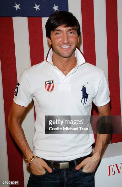 Evan Lysacek arrives to his victory party held at the Ralph Lauren Robertson store on March 23, 2010 in Los Angeles, California.