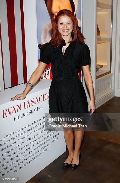 Anna Trebunskaya arrives to Olympic gold medalist Evan Lysacek's victory party held at the Ralph Lauren Robertson store on March 23, 2010 in Los...