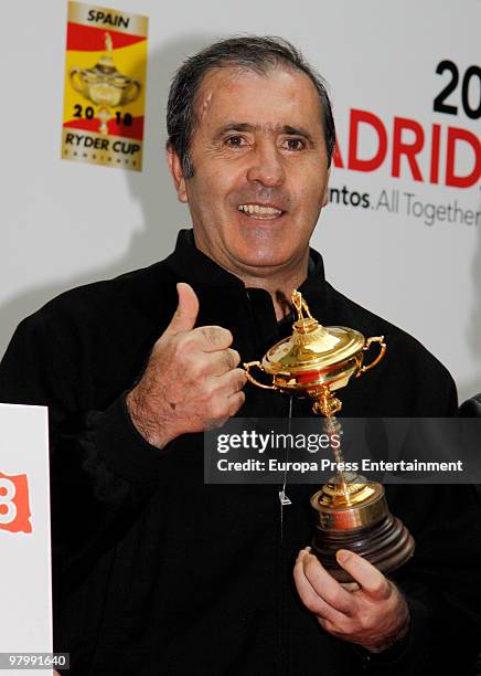 Spanish golfer Severiano Ballesteros attends Madrid's bit to host the 2018 Ryder Cup golf tournament March 23, 2010 in Madrid, Spain.