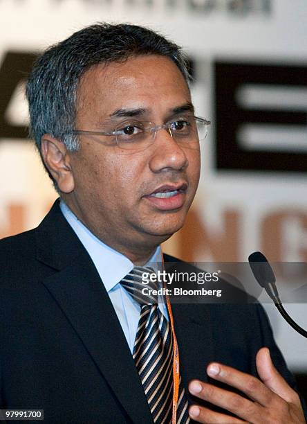 Salil Parekh, chief executive officer of financial services for India and Asia-Pacific at Capgemini India, speaks during the plenary session at the...