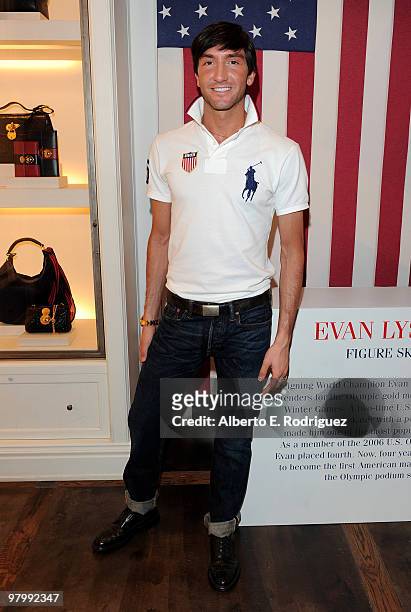 Olympic figure skater Evan Lysacek celebrates his Olympic Gold Medal at Ralph Lauren on Robertson Blvd. On March 23, 2010 in Los Angeles, California.