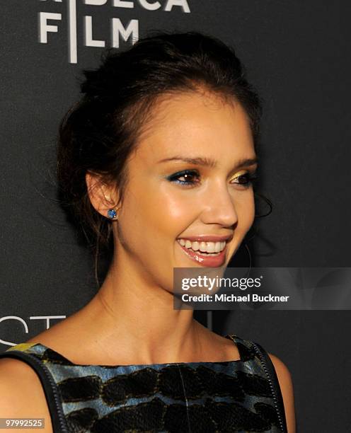 Actress Jessica Alba arrives at the 2010 Tribeca FIlm Festival program launch of Tribeca Film New Distribution at W Hollywood on March 23, 2010 in...