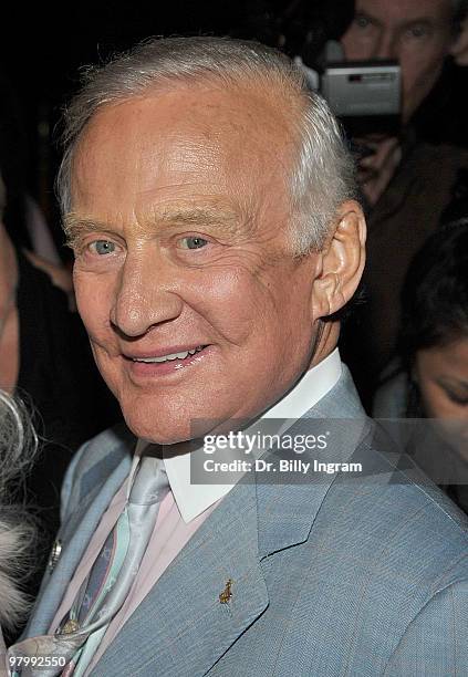 Former astronaut Buzz Aldrin attends the event to launch Nicey Nash's milkshake at Millions of Milkshakes on March 23, 2010 in West Hollywood,...