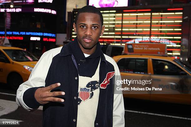 Fabolous films an Earth Day E campaign in Times Square on March 23, 2010 in New York City.