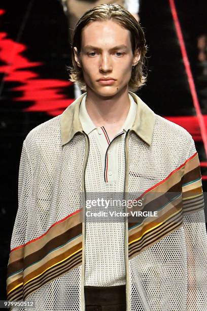 Model walks the runway at the Fendi fashion show during Milan Men's Fashion Week Spring/Summer 2019 on June 18, 2018 in Milan, Italy.