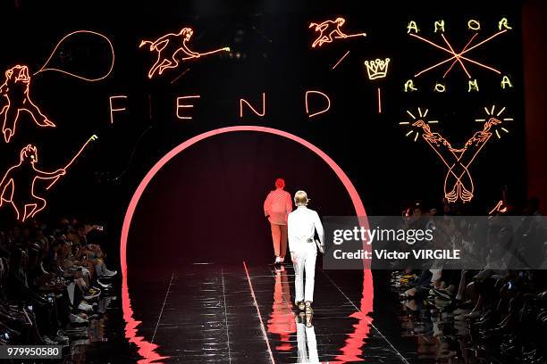 Model walks the runway at the Fendi fashion show during Milan Men's Fashion Week Spring/Summer 2019 on June 18, 2018 in Milan, Italy.