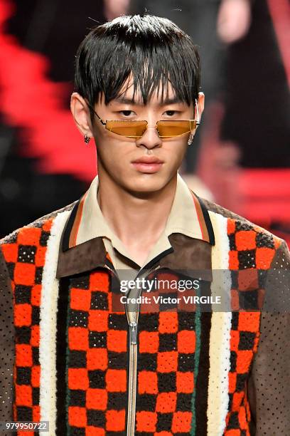 Model walks the runway at the Fendi fashion show during Milan Men's Fashion Week Spring/Summer 2019 on June 18, 2018 in Milan, Italy.