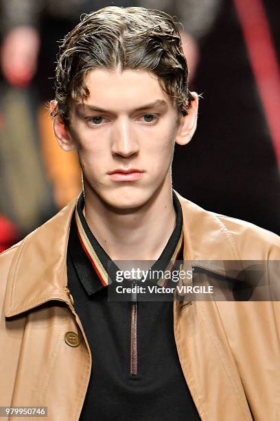 Model walks the runway at the Fendi fashion show during Milan Men's Fashion Week Spring/Summer 2019 on June 18, 2018 in Milan, Italy.