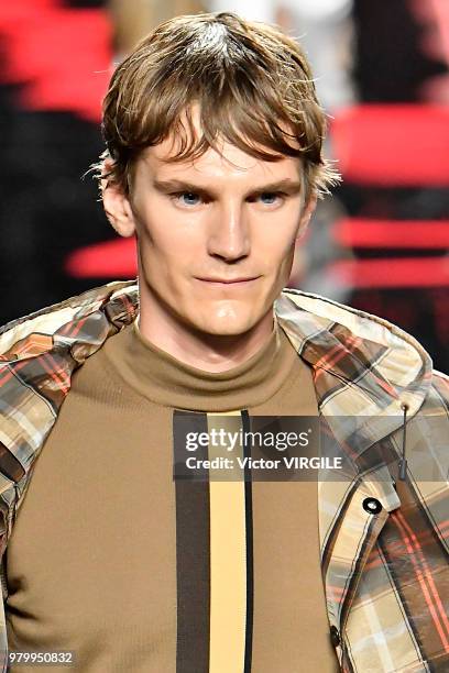 Model walks the runway at the Fendi fashion show during Milan Men's Fashion Week Spring/Summer 2019 on June 18, 2018 in Milan, Italy.