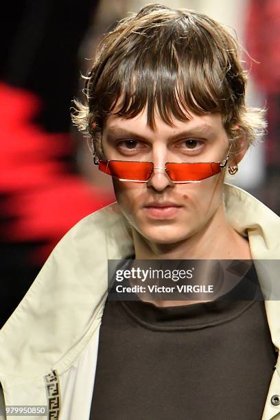 Model walks the runway at the Fendi fashion show during Milan Men's Fashion Week Spring/Summer 2019 on June 18, 2018 in Milan, Italy.