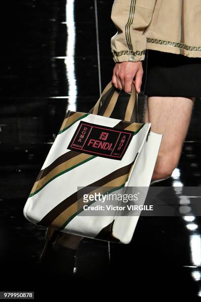 Model walks the runway at the Fendi fashion show during Milan Men's Fashion Week Spring/Summer 2019 on June 18, 2018 in Milan, Italy.