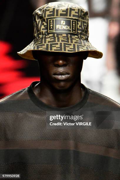 Model walks the runway at the Fendi fashion show during Milan Men's Fashion Week Spring/Summer 2019 on June 18, 2018 in Milan, Italy.